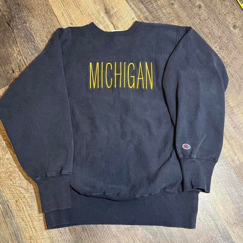 Vintage 1990s Champion Reverse Weave Michigan Sweatshirt Navy Blue Large USA